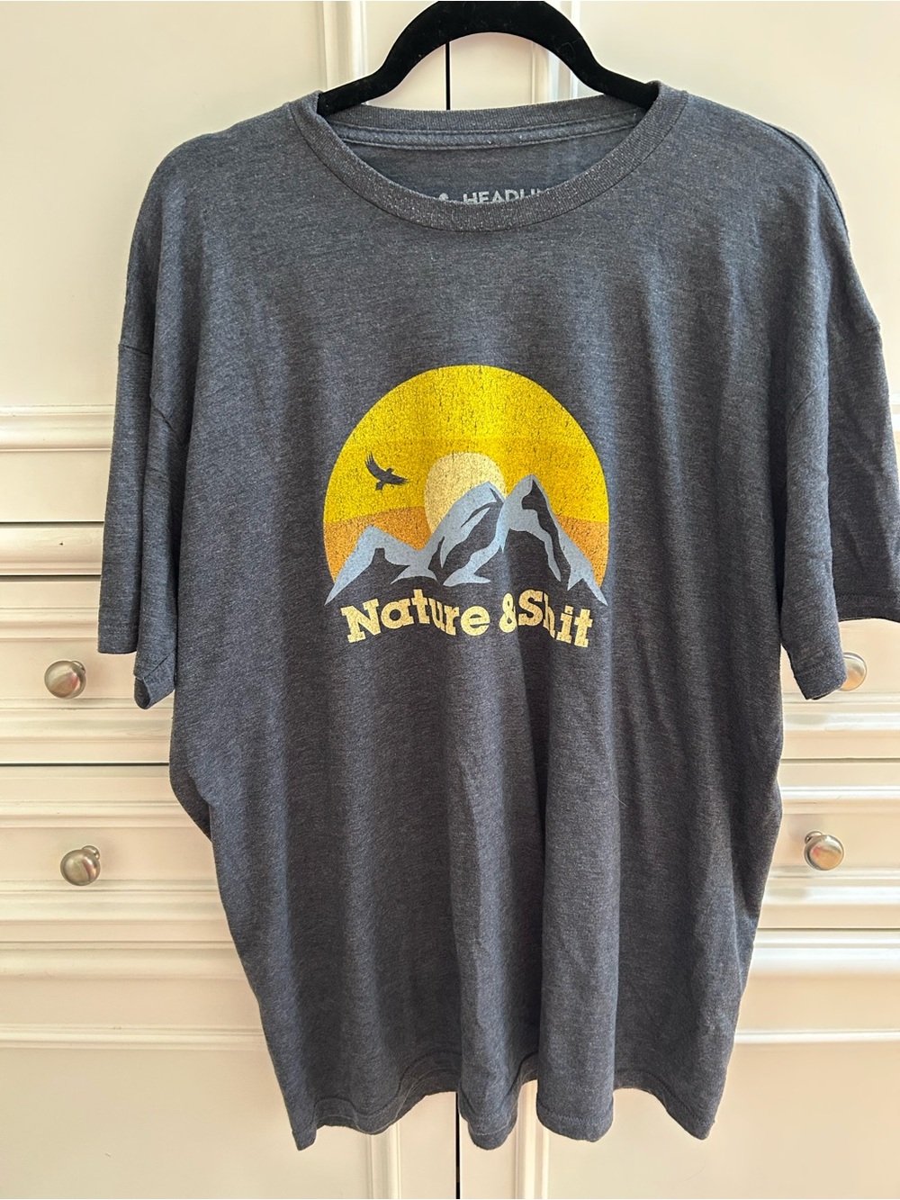 Graphic “Nature & Sh*#” Mountain Tee - Charcoal & Yellow